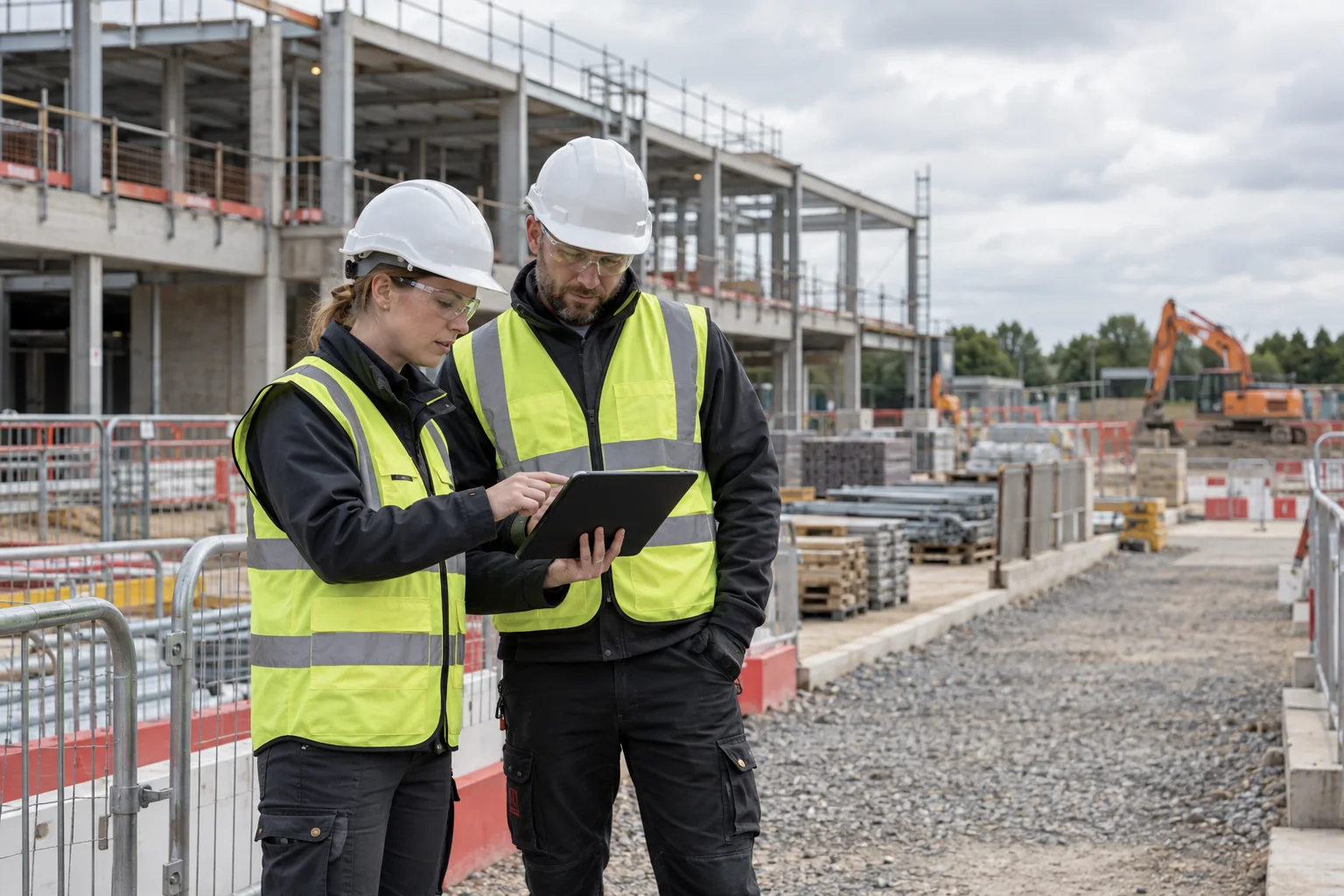 Illustrative construction-site inspection with a tablet